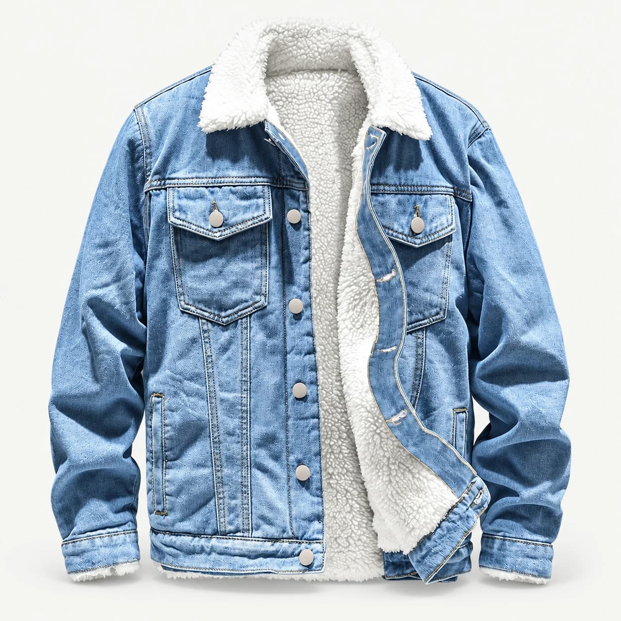 Veste en Jean Homme Doublée Sherpa – Bleu Clair – Chaude & Vintage