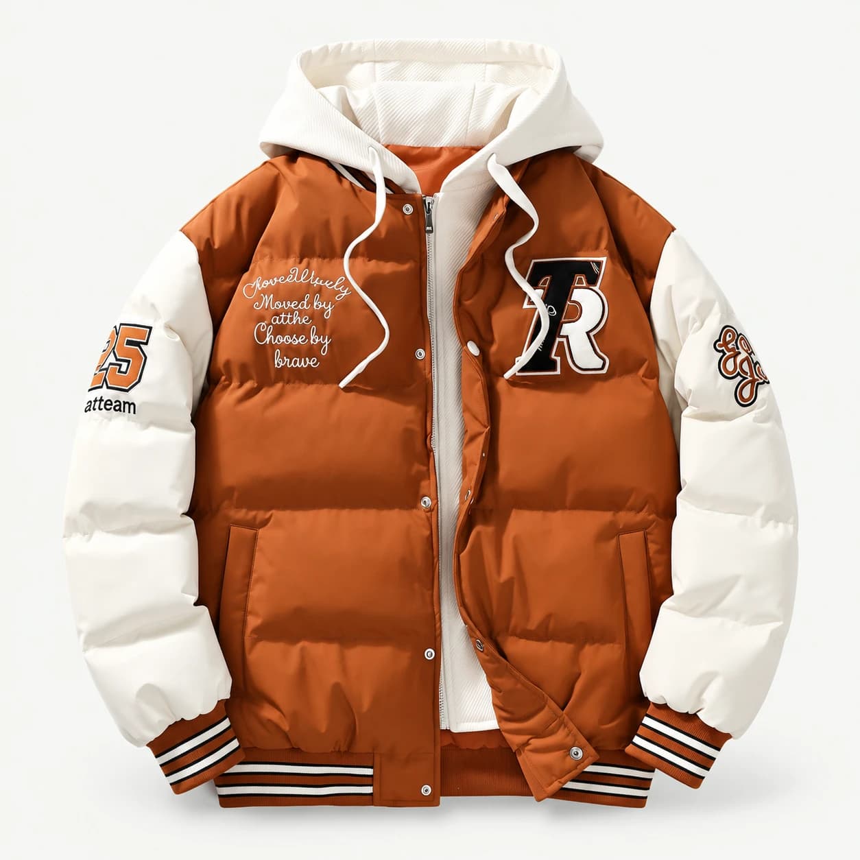 Veste Homme Varsity Matelassée à Capuche – Rust & Écru